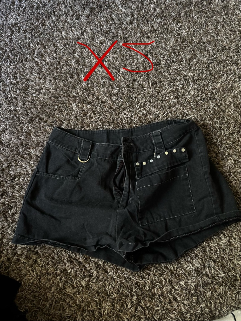 SHEIN Black Stud-Accent Utility Jean Shorts